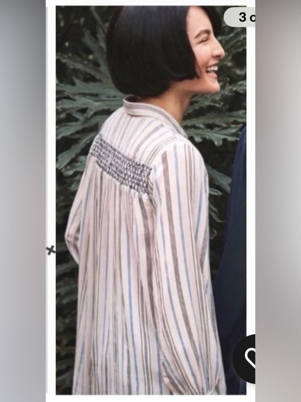 Anthropologie Striped Smocked Button Up Blouse Size Small Cream Navy Boho Flowy